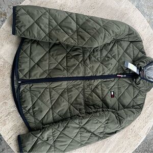 Tommy Hilfiger Olive Quilted Jacket with Logo Zipper